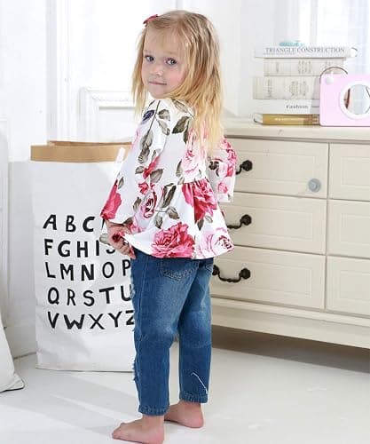CARETOO Girls Clothes Outfits Cute Baby Girl Floral Long Sleeve Pant Set Flower Ruffle Top thumbnail 3