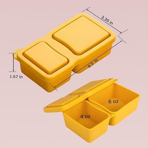 MACTANO 4 Pack New Reusable Silicone Snack Containers with Lids, 10 oz Double Compartment Condiment Meal Prep Control Containers Portable Small Leakproof for Office Travel Picnic thumbnail 2