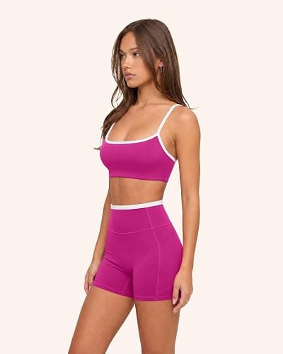 SUUKSESS Women 2 Piece Workout Sets Padded Halter Sports Bras High Waisted Biker Shorts with Pockets thumbnail 6
