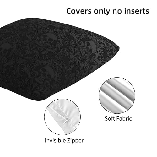 NHJMH Gothic Black Skull 2 Pack Throw Pillow Covers Square Sofa Cushion Cover Home Living Room Bedroom Bed Case Office Waist Protection Car Lumbar Cover, 18 x 18-Inch (A238) thumbnail 7