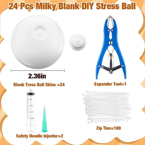 Simgoing 24 Pcs Stress Ball Making Kit Squishy Skins DIY,Milky | Vacuum Device Expander Tool Included, Your Own Fidget Pressure Balls, Sensory Relief for Adults, DIY Craft Activity Set thumbnail 3