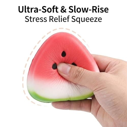 Watermelon Squishy Stress Reliever, Slow Rising Fruit Sensory Prop for Tension Management, Cute Office Desk Accessory & Calming Gift（Watermelon） thumbnail 3