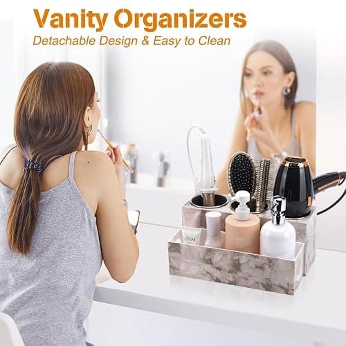 GFWARE Marble Hair Tool Organizer - Bathroom Vanity Storage for Hot Tools, Hair Dryer, Curling Iron, Flat Iron & Straightener thumbnail 4