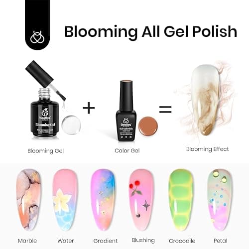 Beetles Blooming Gel & Base Top Coat Set, 3PCS 15ML Shine Finish Long Lasting No Wipe Top Coat Gel Nail Polish Base Spreading Marble Effect Soak off UV LED Nail Art Gifts for Women thumbnail 2