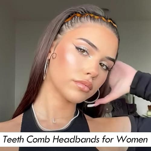 VELSCRUN Headbands for Women Girls, Comfortable Square Headband for Glasses Wearers, Zig Zag Plastic Comb Claw Wavy Hair Band with Teeth, 90s Accessories for Women Diademas Para Mujer Black Brown B thumbnail 3