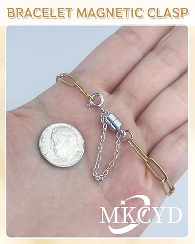 MKCYD 8Pcs Magnetic Bracelet Clasps and Closures with Safety Chain Never Fall Silver Bracelet Extender Converter Magnetic Clasps for Women thumbnail 6