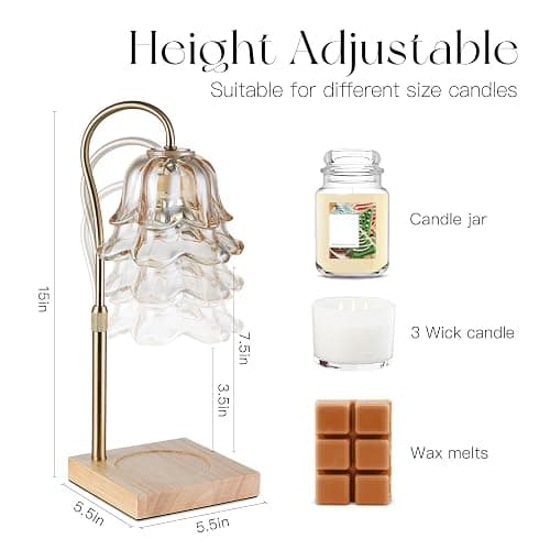 Candeldo Candle Warmer Lamp with Timer: Flower Gold Candle Lamps Height Adjustable Wax Melt House Warming Gifts New Home Decor Christmas Birthday Gift for Women Mom thumbnail 3