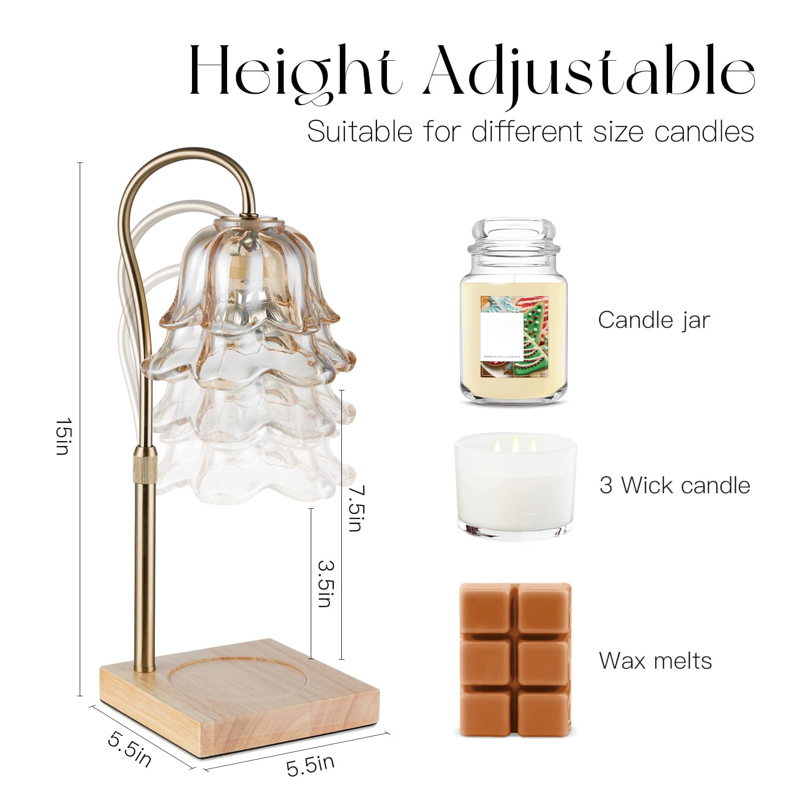 Candeldo Candle Warmer Lamp with Timer, Gold Flower Glass Shade thumbnail 2
