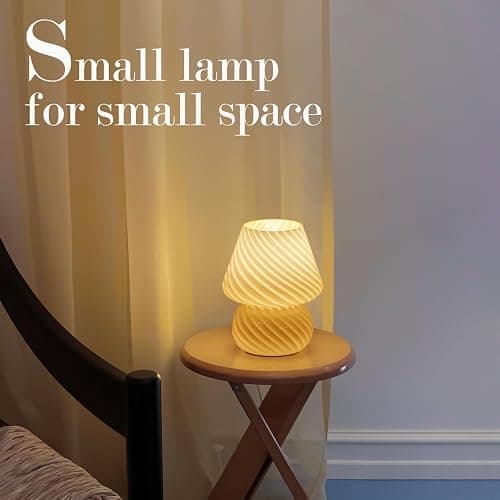 ONEWISH Mushroom Lamp-Small Bedside Table Lamp with Striped Glass, Nightstand Night Light for Bedroom Living Room, 3000K 6.5W Bulb Included, for Christmas Day, Creamy Yellow thumbnail 5
