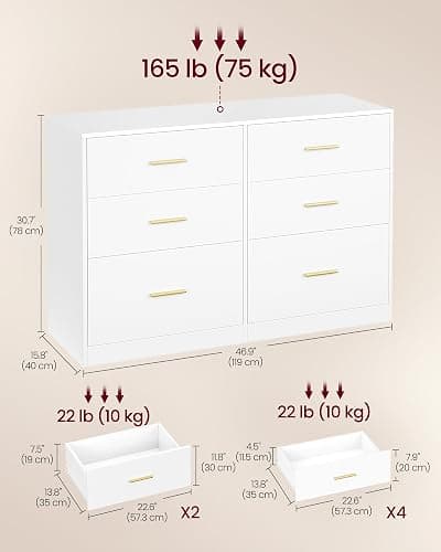 VASAGLE Custos Collection - Dresser for Bedroom, Chest of Drawers for Closet, Modern Style, TV Stand for Living Room, 6 Drawers, 15.8 x 46.9 x 30.7 Inches, Cloud White ULTS416WB01S thumbnail 3