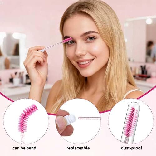 50 Pcs Lash Shampoo Bottle Brushes Set 10 Empty Foam Pump Dispensers 10 Label Stickers 10 Mascara Wands Tubes 10 Cleansing Brush 10 Bag for Eyelash Extensions Aftercare(Rose Red) thumbnail 5