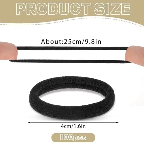 Obeoby 100PCS Hair Ties for Thick Hair, Seamless Nylon Elastic Ponytail Holders, Bulk Black Hair Bands & Elastics for Women Girls thumbnail 2