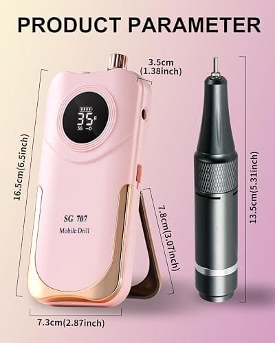 Professional Nail Drill Kit 35000RPM Clip-On Portable Cordless Rechargeable Adjustable Speed with LCD Display and 14 Bits for Acrylic Gel Manicure Pedicure Suitable for Salon Home and DIY Nail thumbnail 9