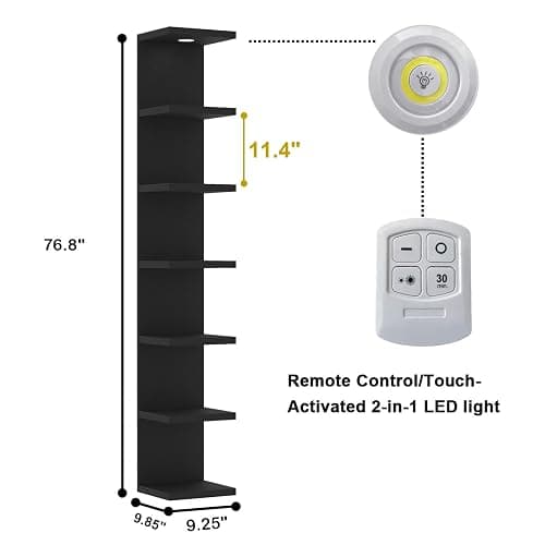 LitaEther Versatile 7 Tier Wall Shelf Unit,Black Lack Wall Shelf,Display Floating Shelf with LED Remote Control Light thumbnail 3