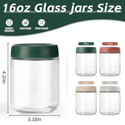 DIMBRAH Overnight Oats Containers with Lids,16oz Glass Jars with Lids - Set Of 4, Practical Oatmeal Container to Go, Chia Seed Pudding Jars, Baby Food Containers thumbnail 3