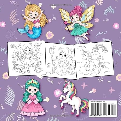 Princess, Unicorn, Fairy, and Mermaid: Cute Coloring Book For Kids Ages 4-8 thumbnail 2