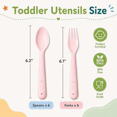 Muulaii 12 Pcs Kids Forks and Spoons, Plastic Kids Utensils Set, Pink | BPA free, Dishwasher Safe, PP Material, Brightly Colored, Easy to Grip, Sized for School Lunch Box, Fits from 2 Years Old thumbnail 3