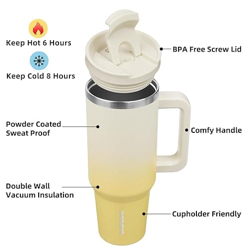 BJPKPK 40 oz Tumbler With Handle Insulated Tumblers With Lid And Straw Stainless Steel Thermal Cup,Lemon thumbnail 5