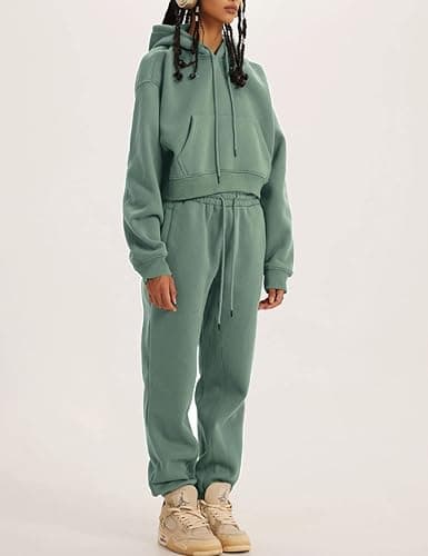 Eisctnd Women Fleece 2 Piece Tracksuits Fall Winter Sweatshirt Jogger Pants Matching Lounge Sets Thick Sweatsuits Pockets thumbnail 3