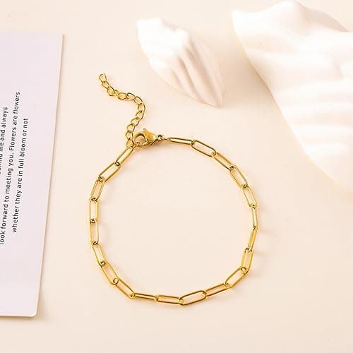6-stückiges Set goldfarbene 14K Edelstahlarmbänder für Frauen - Charm-Armbänder, wasserdicht, hochwertiger Schmuck thumbnail 6
