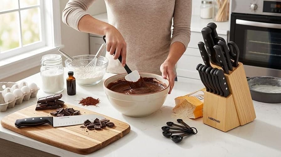 Farberware Knife Block Set 22-Piece Kitchen Knife Set with High-Carbon Stainless Steel Blades, Non-Slip Handles, Chef Knife, Santoku, Steak Knives, Scissors, Sharpening Steel, and Storage Block thumbnail 7