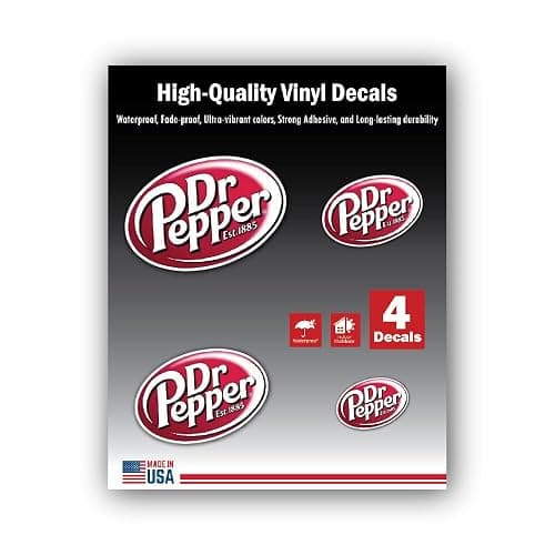 4-Piece 4 Sizes Dr Pepper Vinyl Decal Set – Waterproof Indoor/Outdoor UV/Fade Resistant Stickers (4", 3", 2.5", 1.75") for Cars, Trucks, Laptops, Phones, Water Bottles & Windows - Image 1
