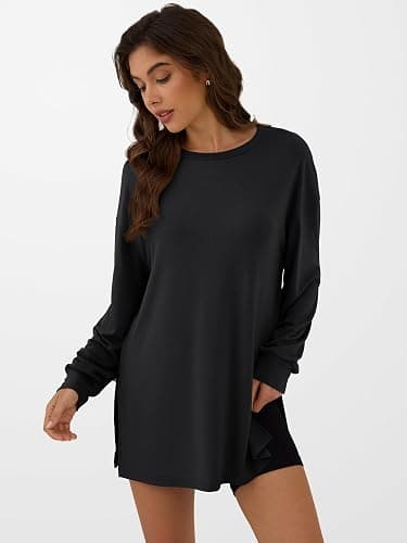 ANRABESS Women's Oversized Long Sleeve shirts Fall Workout Tunic Tops Athletic Gym Tshirts Soft Basic Tees 2025 Outfits thumbnail 4