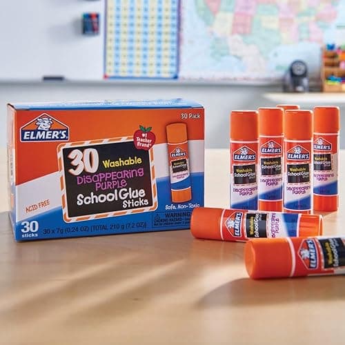 Elmer's Disappearing Purple School Glue Sticks, Washable, 7 Grams, 30 Count - Poster, Vision Board, Back to School, Bulk Pack for Classrooms, #1 Teacher Brand thumbnail 5