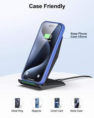 Fast Wireless Charger, NANAMI 15W Qi Certified Wireless Charging Stand Compatible iPhone 17/17 Air/16/15/15 Pro/15 Plus/15 Pro Max/14/13/12, for Samsung Galaxy S25/S24/S23/S22/S21 and Qi-Enabled Phone thumbnail 5