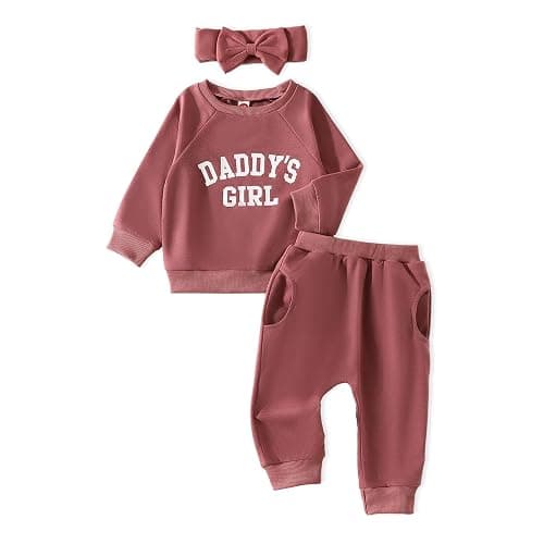 AMAWMW Infant Baby Girl Clothes Long Sleeve Loose Sweatshirts Pockets Pants Headband Outfits Fall Winter Spring Gift - Image 1