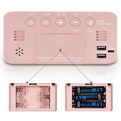 Cadmos Super Loud Alarm Clock for Heavy Sleepers Adults,Digital Clock with 7 Color NightLight,Adjustable Volume,USB Charger,Small Clocks for Bedrooms Bedside,ok to Wake for Kids,Teens (Pink+RGB) - Pink+rgb thumbnail 6