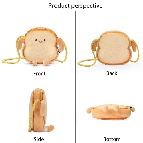 Veediyin Plush Toast Crossbody Bag Cute Toddler Purse for Girls Gifts Kawaii Mini Purse for girl Y2K Wallet 3-12Year (Yellow) thumbnail 6