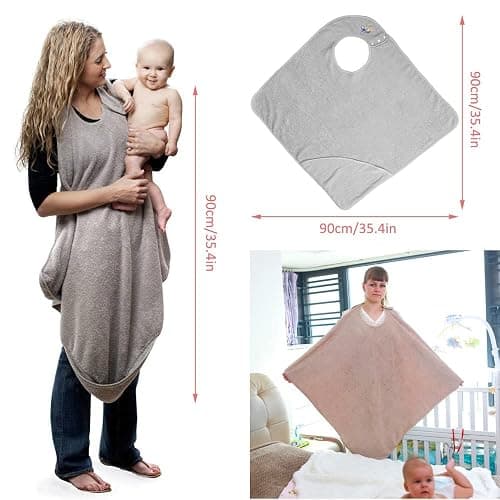Tyuodna toalla de bebé con capucha y delantal, toalla de algodón suave y absorbente, manos libres, regalos personalizados para niños y niñas (gris) thumbnail 2
