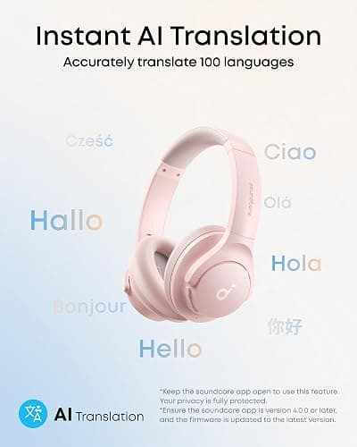 soundcore by Anker Q20i Hybrid Active Noise Cancelling Headphones, Wireless Over-Ear Bluetooth, 40H Long ANC Playtime, Hi-Res Audio, Big Bass, Customize via an App, Transparency Mode (Pink) thumbnail 5