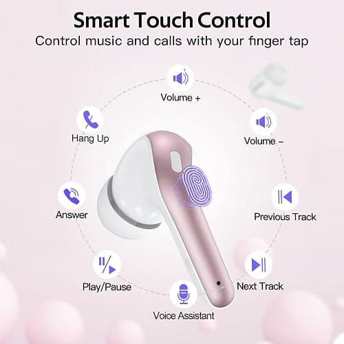 TAGRY Bluetooth Headphones True Wireless Earbuds 60H Playback LED Power Display Earphones with Wireless Charging Case IPX5 Waterproof in-Ear Ear buds with Mic for TV Smart Phone Laptop Computer Sports thumbnail 4