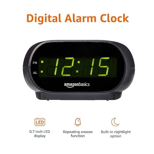 Amazon Basics Small Digital Oval Alarm Clock With LED Display, Nightlight & Battery Backup, Black, 4.5 x 3.5 x 2.4 Inches thumbnail 4