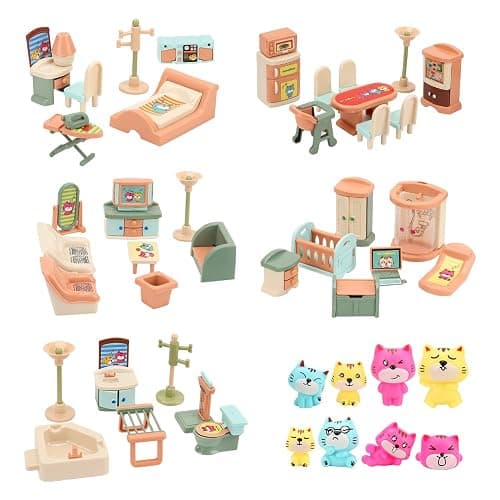 BananMelonBM 50 Pack Kids Little Dollhouse Furniture Set Toys House Big Dreams for Baby Children Girls Boys Age 3+,Miniature Accessories Educational Pretend Play Toys for Toddler - Image 1