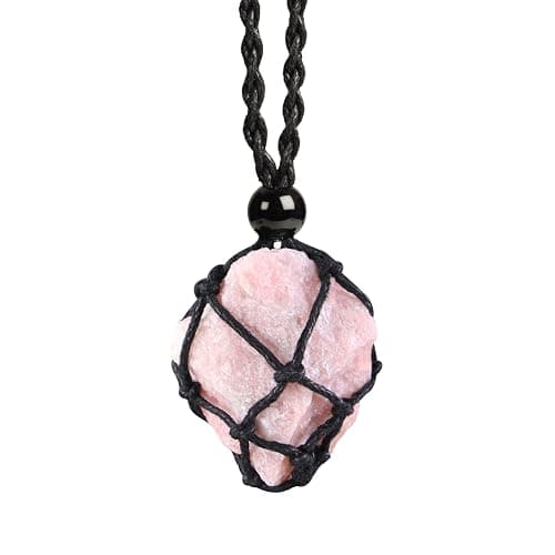 Anjiucc Natural Gemstone Crystal Pendant Necklace Stone Holder Necklace Cord Hand-Woven Necklace with Adjustable Length for Women Men - Image 1