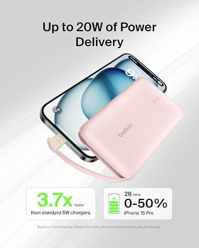 Belkin 10000mAh 20W USB C Power Bank, Portable Charger for iPhone & iPad | Fast Charging, Integrated USB C Cable, Eatra USB C Port, iPhone 17, iPad, Samsung Galaxy S26, Charge 2 Devices thumbnail 5