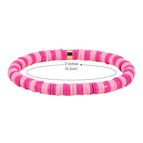 Ornaland 6 PCS Heishi Surfer Bracelets Set 6mm Polymer Clay Vinyl Disc Beads Stretch Bracelets Bohemia Summer Beach Jewelry for Women (Pink) thumbnail 2