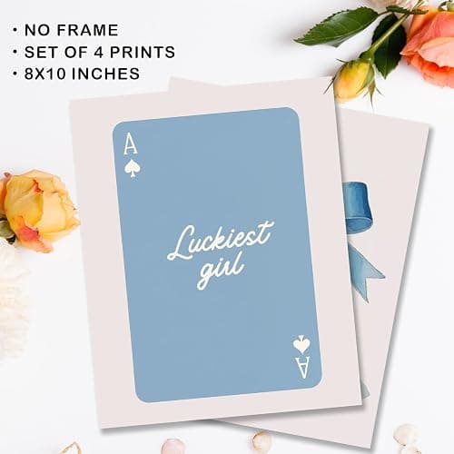 WDSFHYJK Trendy Light Blue Bow Coquette Wall Art Decor Set of 4, Blue Room Decor Aesthetic, Preppy Retro Disco Ball Perfume Lucky Poker Cherry Poster Prints Pictures for Girls Bedroom, 8x10 Unframed thumbnail 2