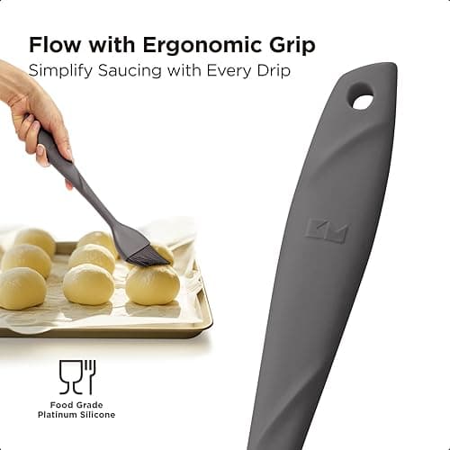 Kitchen Mama WaltzGrip Platinum Silicone Basting Pastry Brush: Set of 2 Heat-Resistant Brushes for Cooking, Baking, Grilling, and Spreading Oil or Butter - Dishwasher-Safe (Metal Gray) thumbnail 4