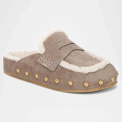Fur Lined Clogs for Women Fuzzy Studded Slippers Comfortable Slip On Mules Closed Round Toe Fall Winter Casual Flat Shoes thumbnail 3