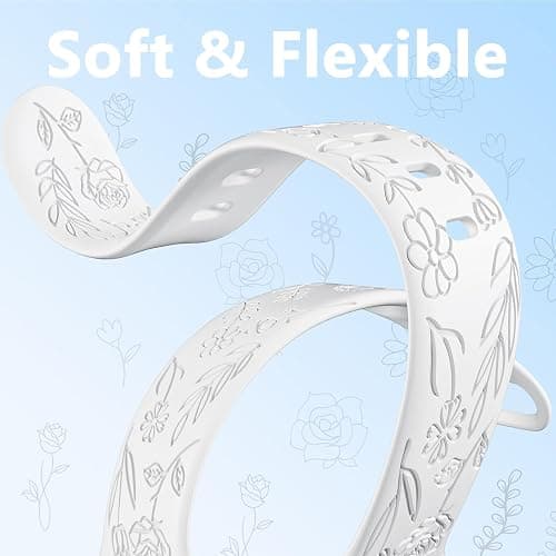 SNBLK 6 Pack Floral Engraved Bands Compatible with Apple Watch Bands for Women & Men, Soft Silicone Cute Flower Pattern Sport Strap for iWatch Series 1-10, Ultra, SE thumbnail 5