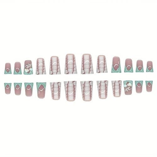 French Tip Press on Nails Duck Nails Press on Medium Fake Nails with 3D Water Ripple Designs Glue on Nail Charms Full Cover Glossy False Nails for Women Acrylic Nail 24Pcs thumbnail 4