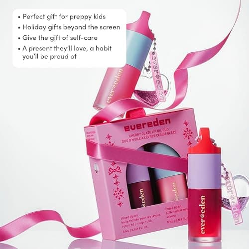 Evereden Kids Tinted Non Toxic Lip Gloss Kit: Ruby Red & Pink, Non Toxic, Vegan Makeup for Kids - Hydrating Lip Gloss | Sunflower, Avocado, Grapeseed Oils - Gift Set Box - Easter Basket Stuffers thumbnail 3