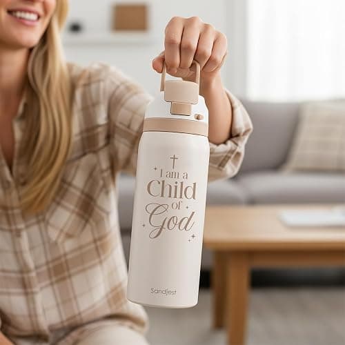 Christian Insulated Stainless Steel Water Bottle with Straw for Sports and Travel, Child of God, 32oz, Gifts for Women Girls Friends Teens Birthday Christmas thumbnail 2