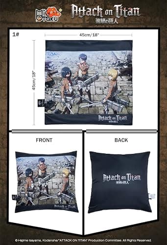 Micotaku Officially Licensed Attack on Titan 3-Print Cushion Cover Set, No Insert thumbnail 3