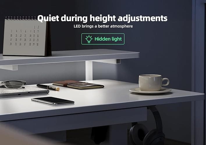 Claiks 63" L Shaped Standing Desk with Drawers and LED Lights, Height Adjustable Electric Corner Standing Desk with Monitor Stand & Power Outlet, 4 Memory Preset, White thumbnail 9