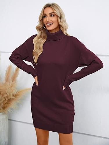 SENFURE Women Turtleneck Sweater Dress Oversized Long Sleeve Knit Pullover Fall Sweater Short Dresses thumbnail 3
